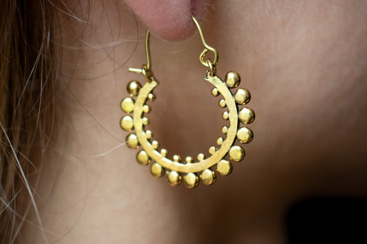 Brass Sunburst Hoop Earrings
