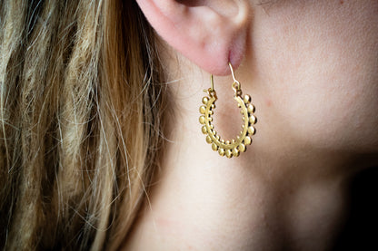 Brass Sunburst Hoop Earrings