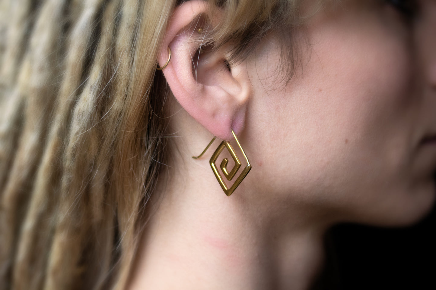 Geometric Brass Spiral Earrings