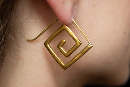 Geometric Brass Spiral Earrings
