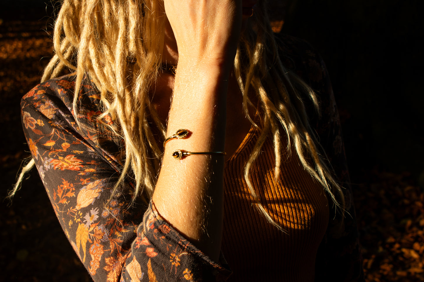 Teardrop Stone Brass Cuff Bracelet - Available in various gemstones