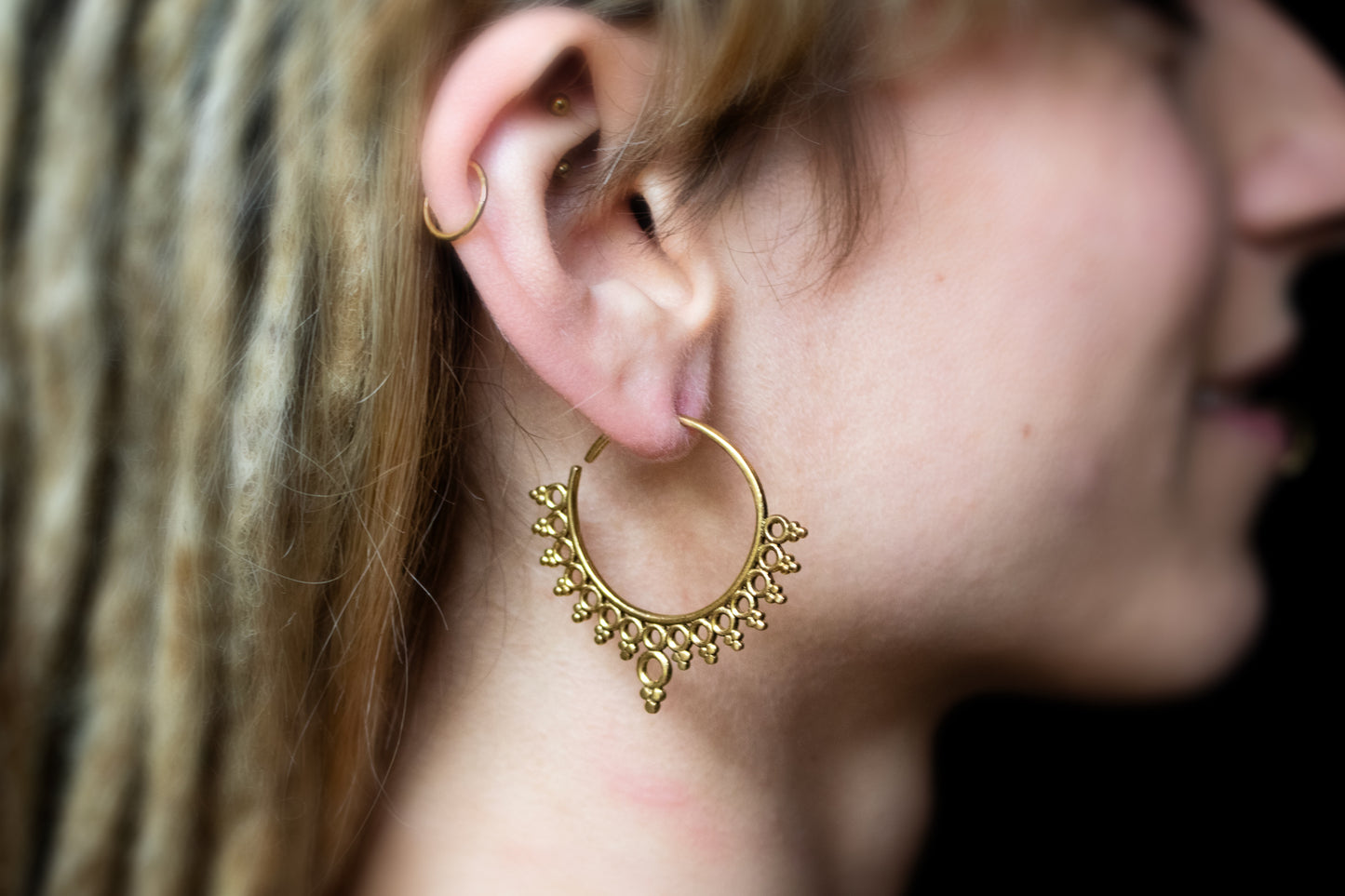 Fractal Brass Hoop Earrings