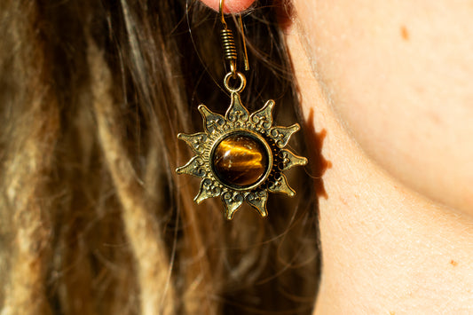 Radiant Sunburst Earrings - Tiger's Eye
