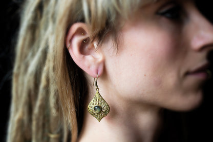 Ornamental Drop Earrings with Labradorite Stone
