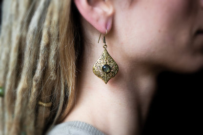 Ornamental Drop Earrings with Labradorite Stone