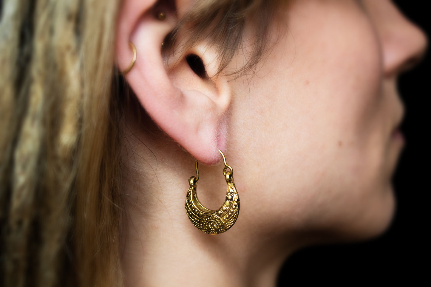 Golden Crescent Tribal Earrings