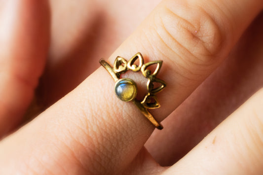 Half Mandala Gemstone Ring - Available in various gemstones - Labradorite