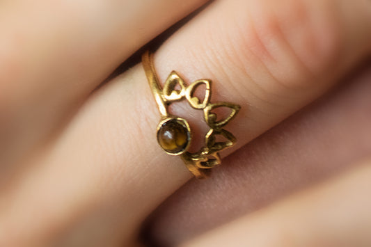 Half Mandala Gemstone Ring - Available in various gemstones - Tiger's Eye