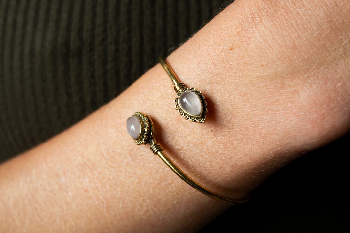 Teardrop Stone Brass Cuff Bracelet - Available in various gemstones