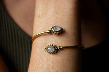 Teardrop Stone Brass Cuff Bracelet - Available in various gemstones
