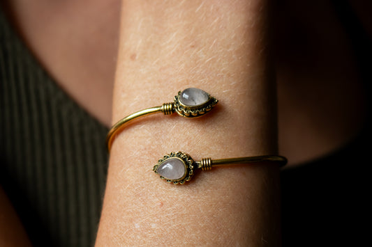 Teardrop Stone Brass Cuff Bracelet - Available in various gemstones - Moonstone