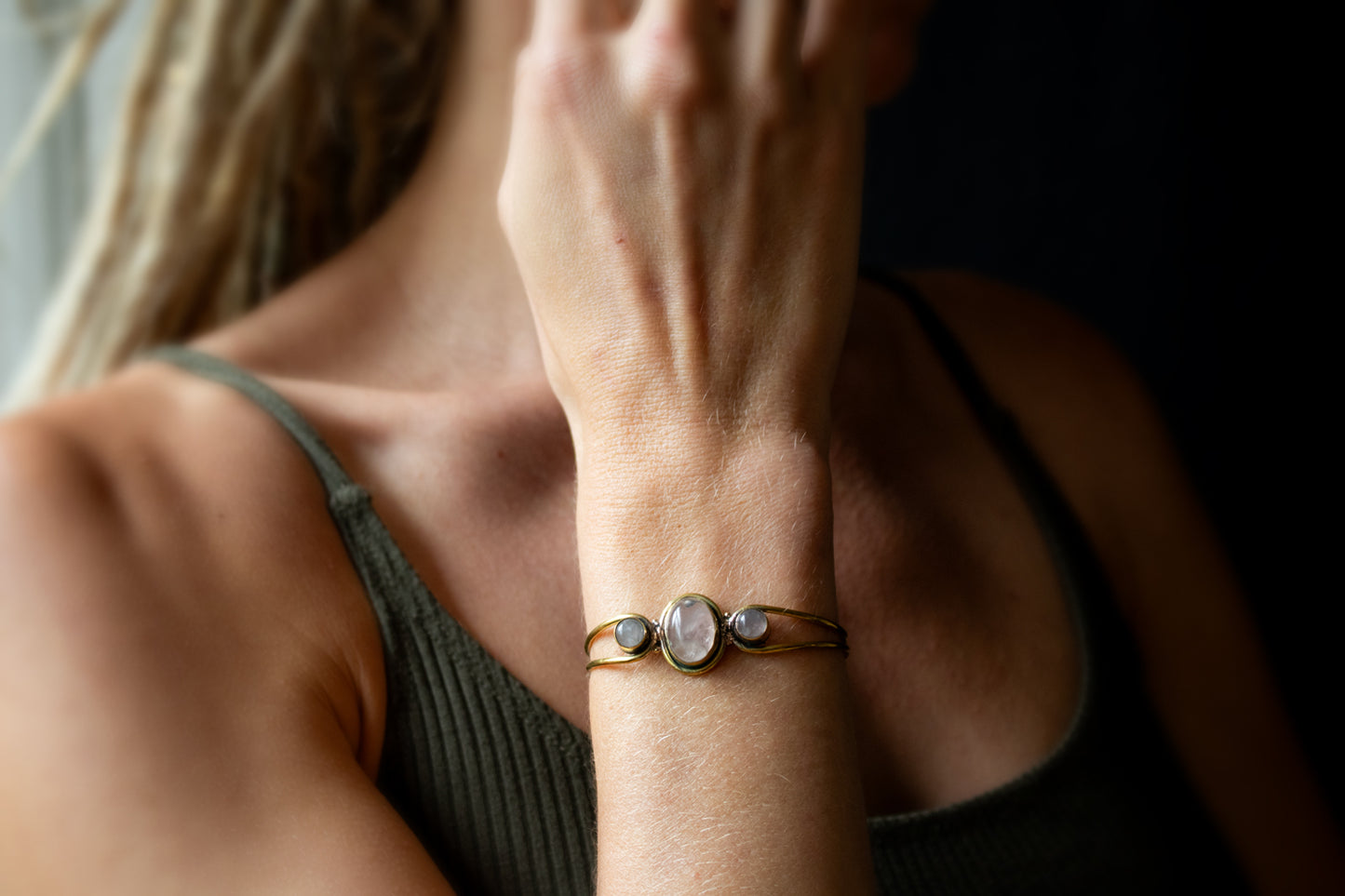 Triple Stone Cuff Bracelet with Gemstone Variants
