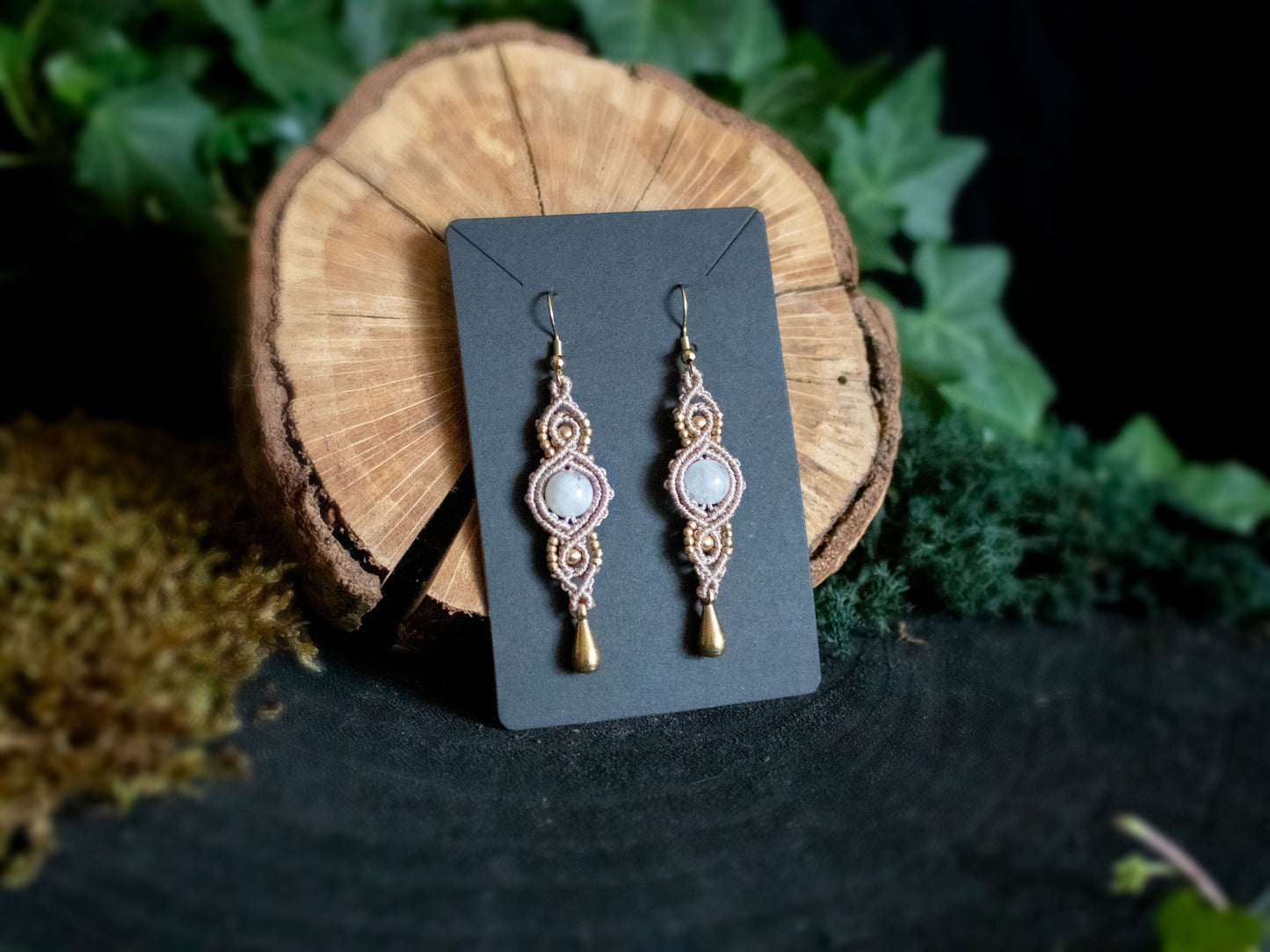 Moonstone Teardrop Macramé Earrings