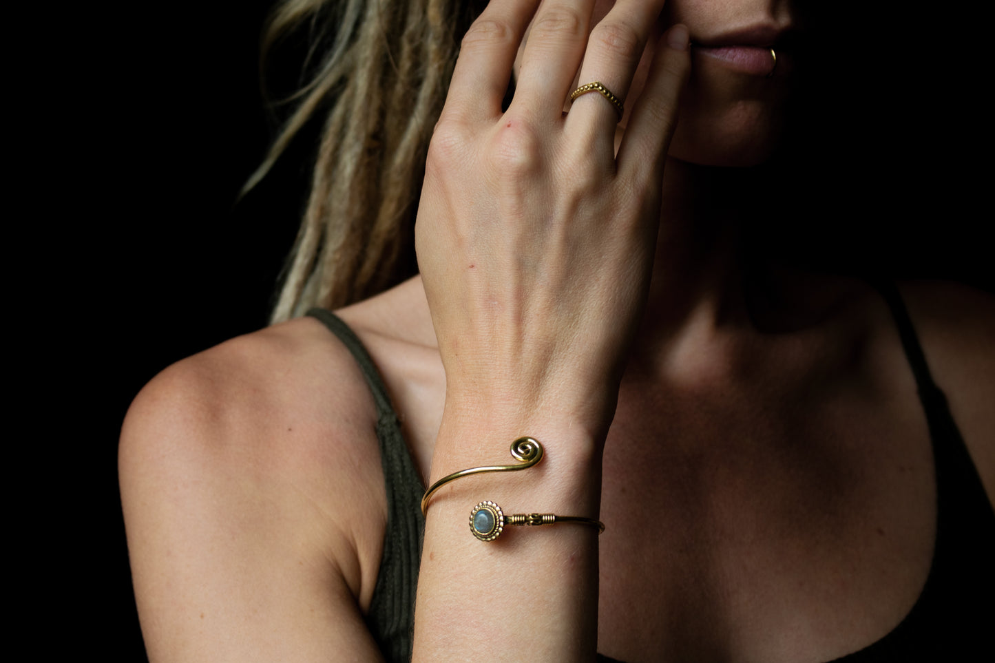 Spiral Gold Wire Bracelet with Gemstone Accent