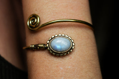 Gold Spiral Cuff Bracelet - Available in various gemstones
