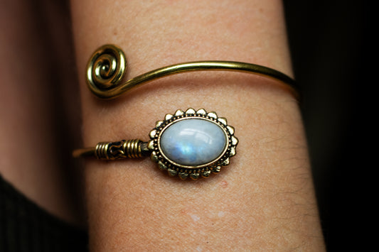Gold Spiral Cuff Bracelet - Available in various gemstones - Moonstone