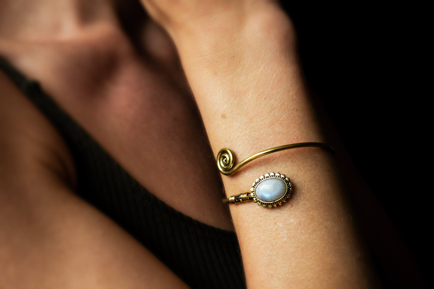 Gold Spiral Cuff Bracelet - Available in various gemstones