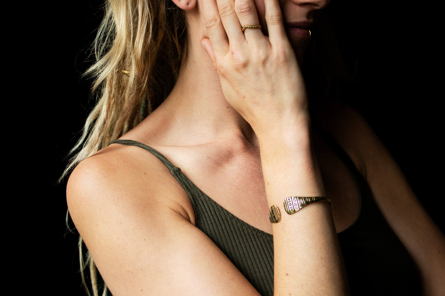 Tribal Etched Brass Cuff Bracelet