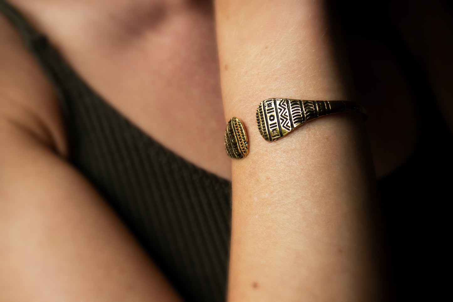 Tribal Etched Brass Cuff Bracelet