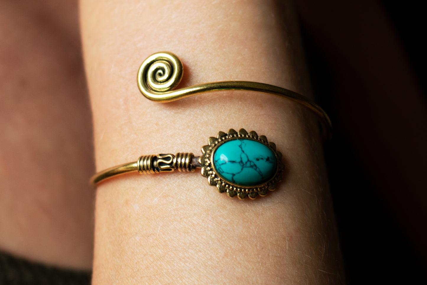 Gold Spiral Cuff Bracelet - Available in various gemstones