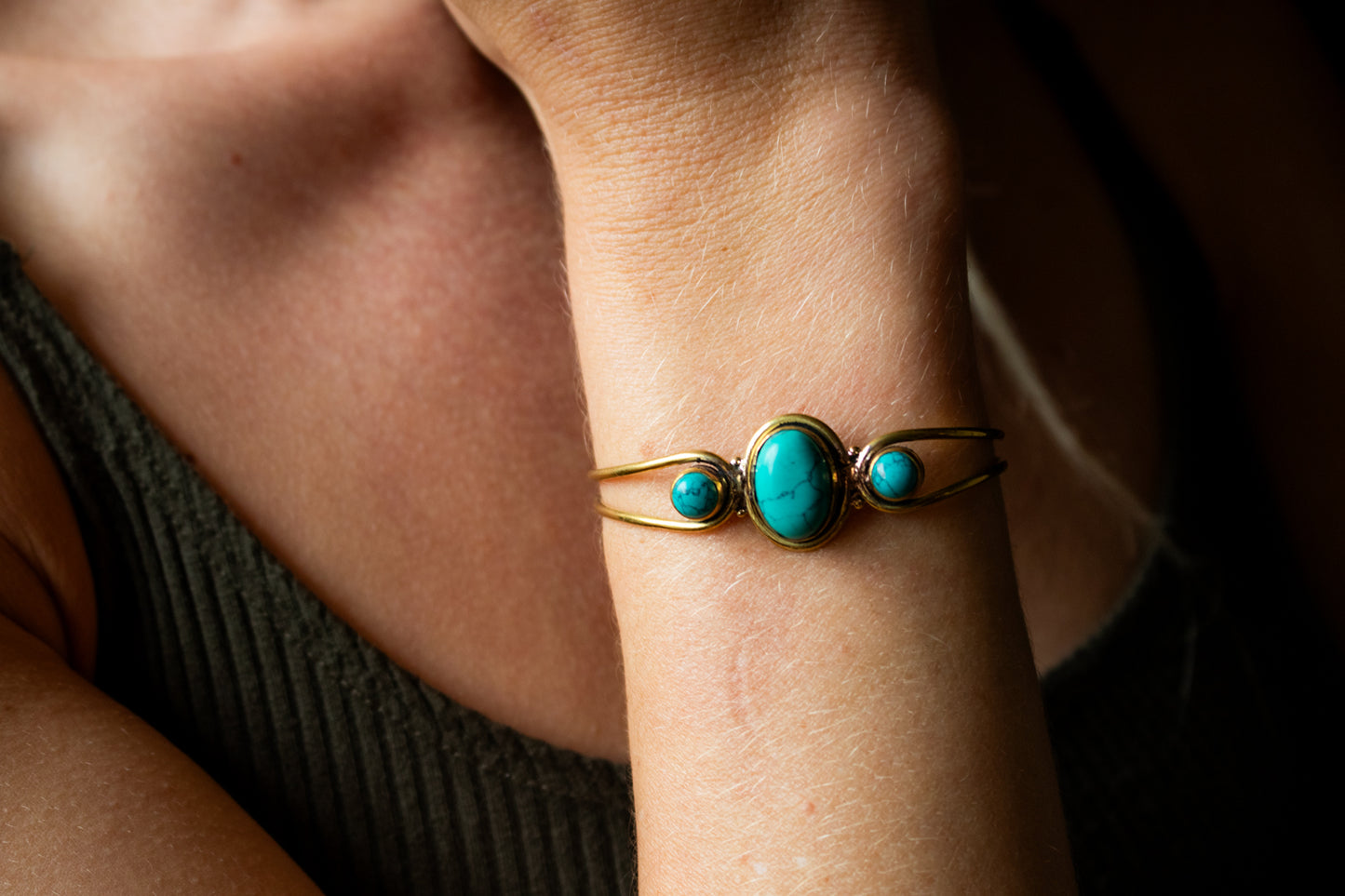 Triple Stone Cuff Bracelet with Gemstone Variants