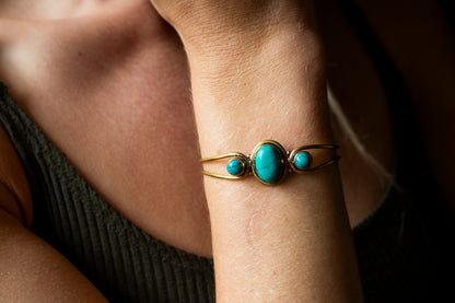 Triple Stone Cuff Bracelet with Gemstone Variants
