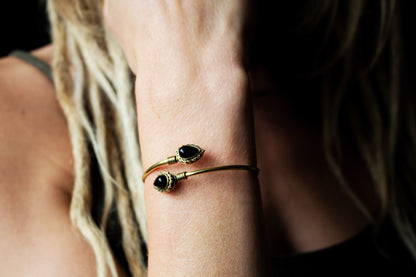Teardrop Stone Brass Cuff Bracelet - Available in various gemstones