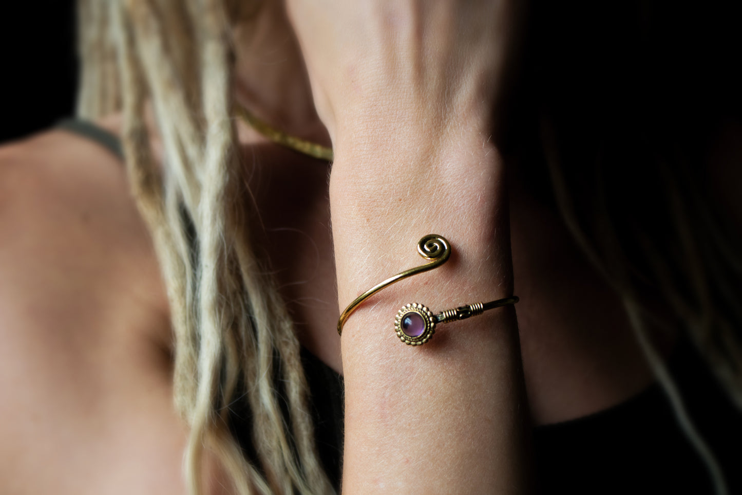 Spiral Gold Wire Bracelet with Gemstone Accent