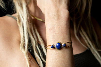 Triple Stone Cuff Bracelet with Gemstone Variants