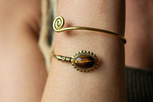 Gold Spiral Cuff Bracelet - Available in various gemstones - Tiger's Eye