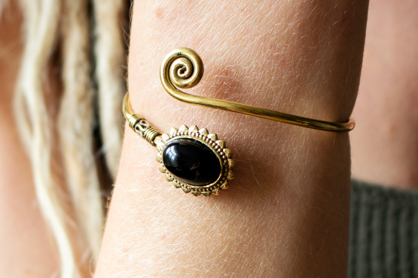 Gold Spiral Cuff Bracelet - Available in various gemstones