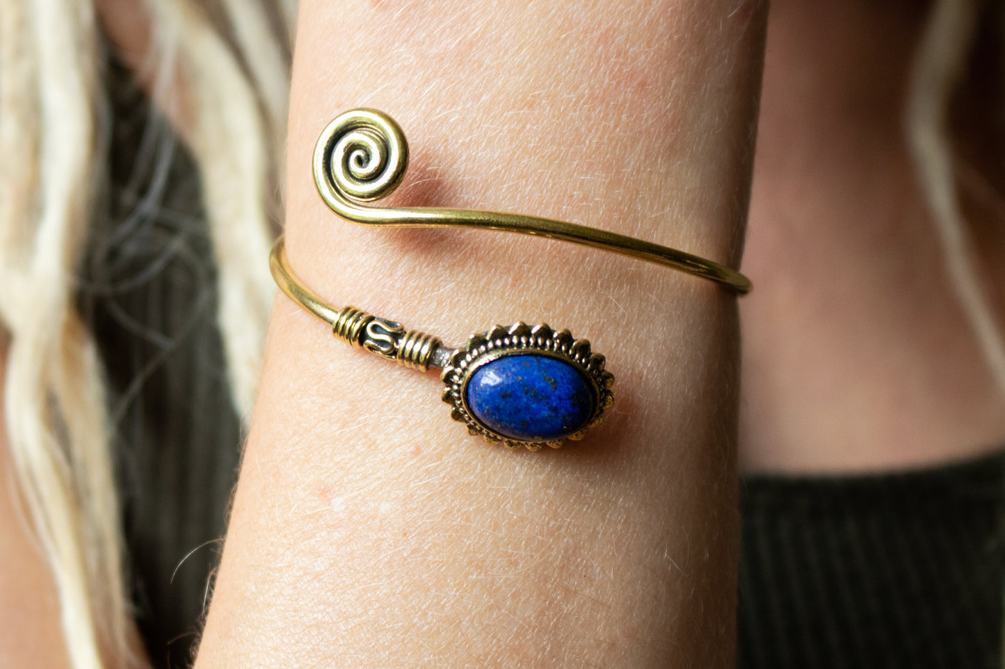 Gold Spiral Cuff Bracelet - Available in various gemstones