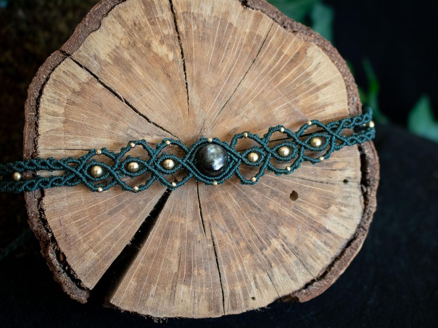 Forest Green Black Obsidian choker & headband