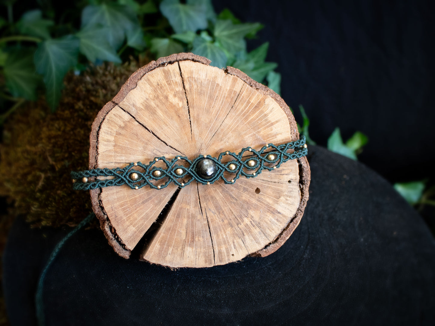 Forest Green Black Obsidian choker & headband