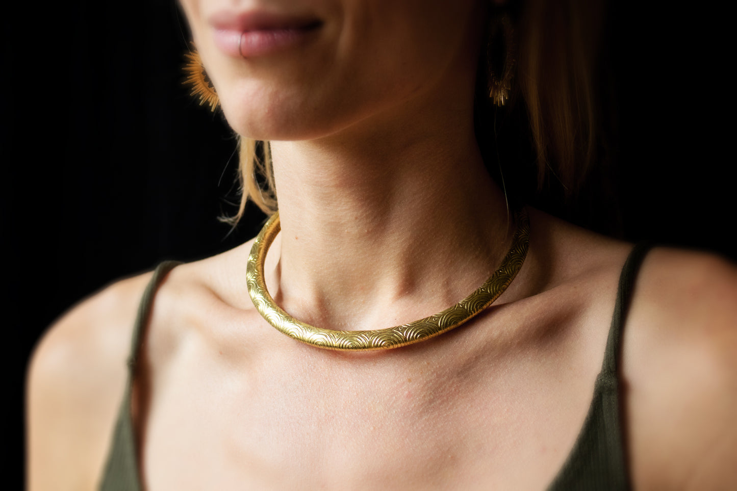 Textured Brass Collar Necklace