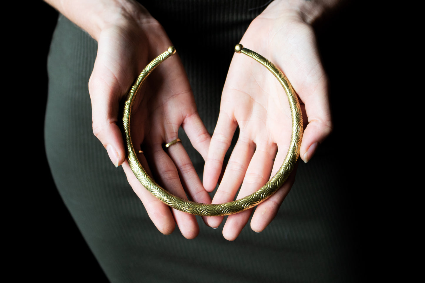 Textured Brass Collar Necklace