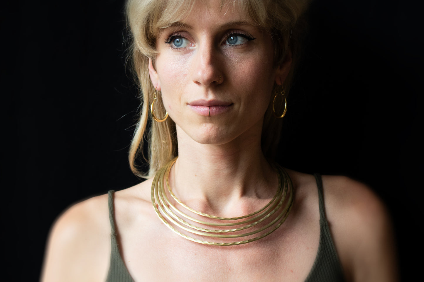 Multi-Band Hammered Gold Collar Necklace