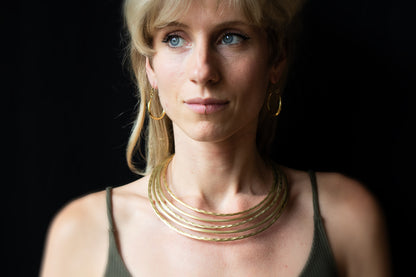 Multi-Band Hammered Gold Collar Necklace