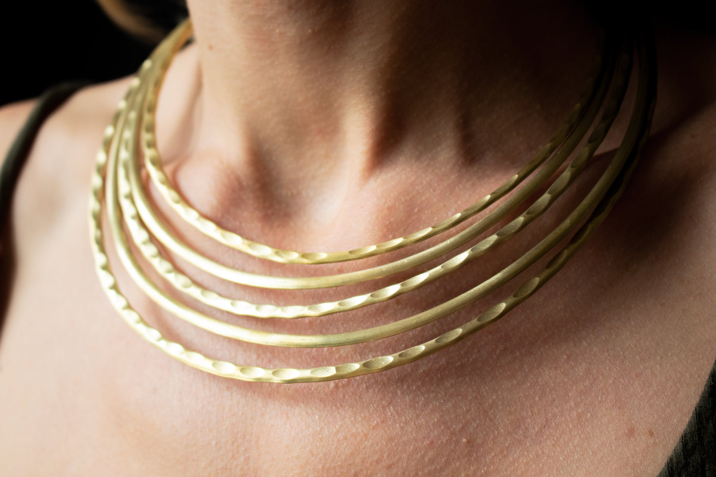 Multi-Band Hammered Gold Collar Necklace