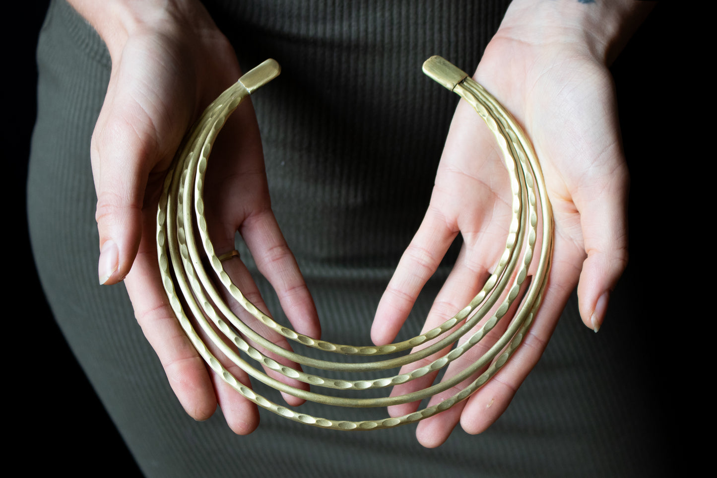 Multi-Band Hammered Gold Collar Necklace