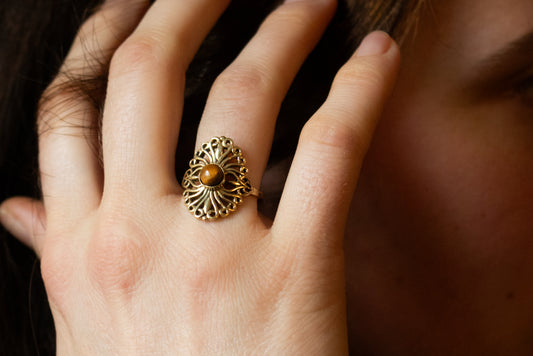Golden Filigree Ring - Tiger's Eye