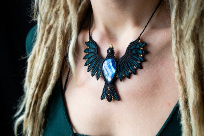 Blue spirit bird necklace