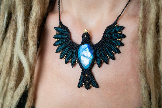 Blue spirit bird necklace