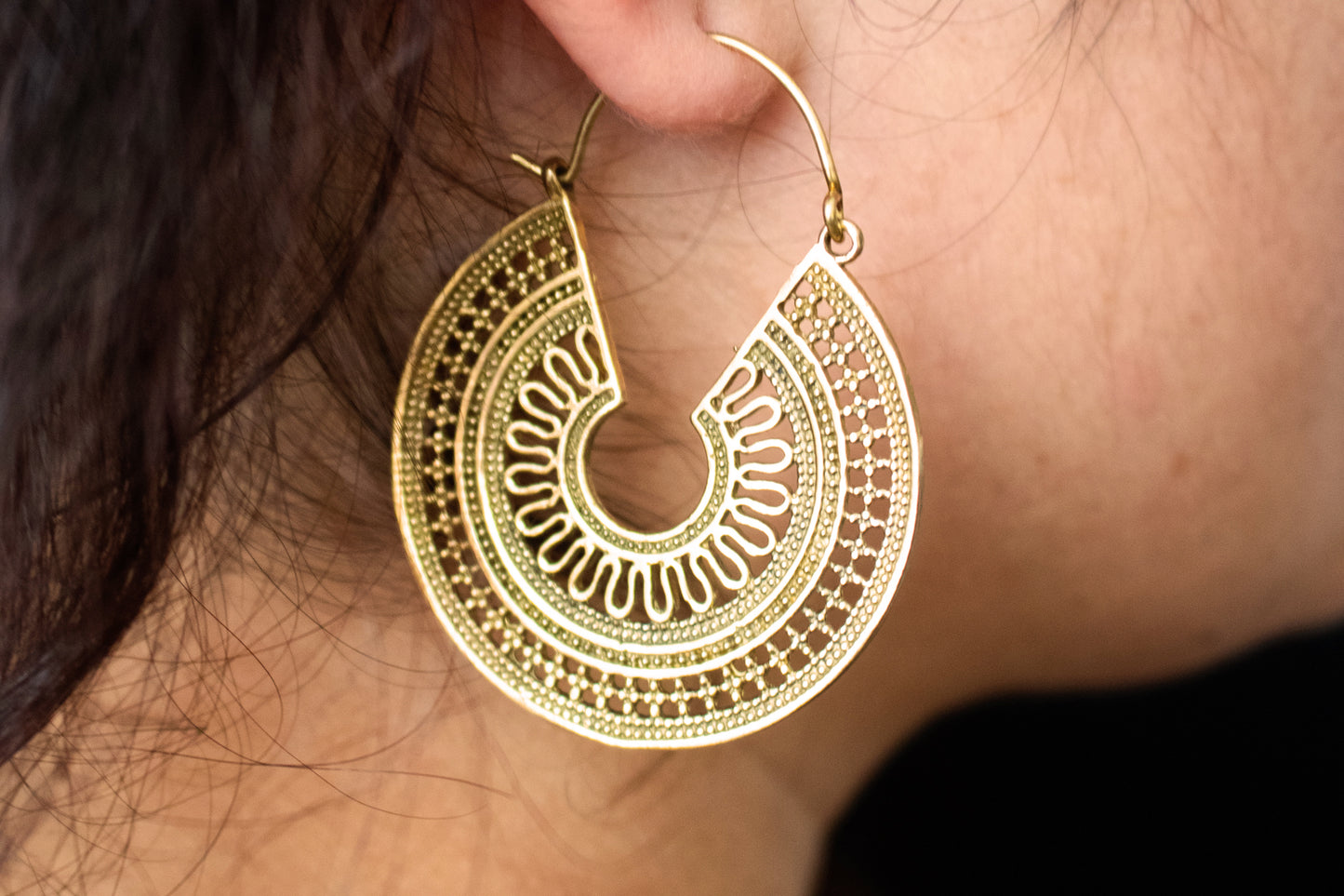 Golden Crescent Mandala Earrings