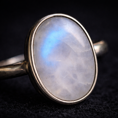Macro detail of a natural moonstone set in 925 sterling silv